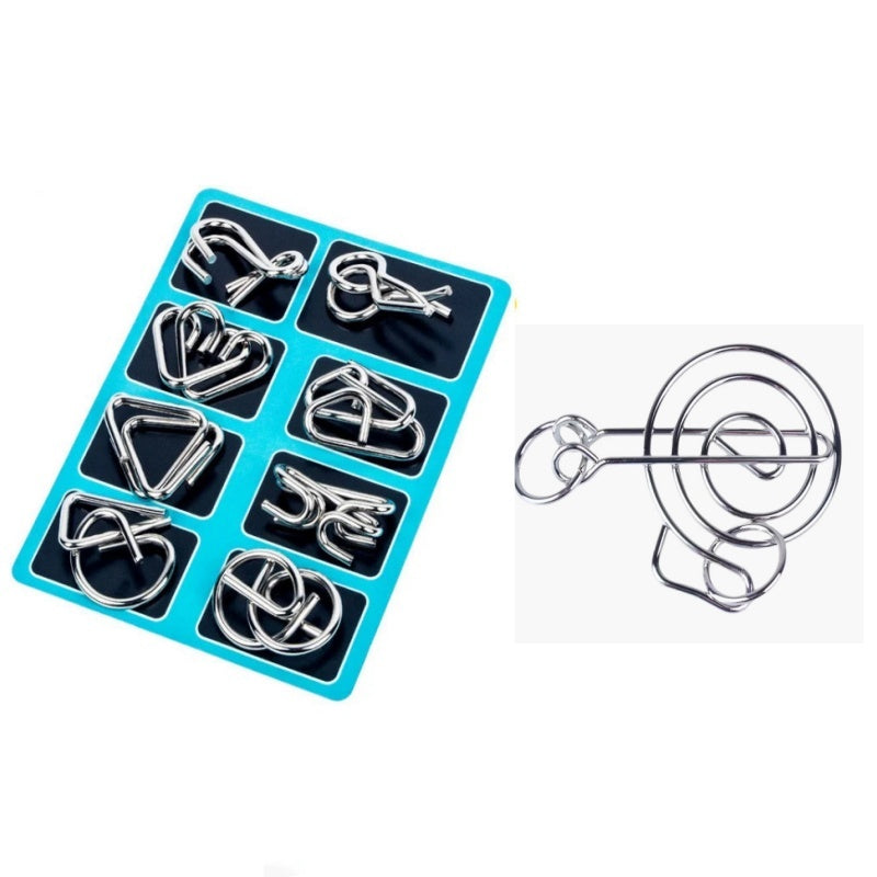 🔥Last day 50% Off 🔥Metal Puzzle Ring Eight-Piece Blue Version Brain Teasers,Developing the human brain