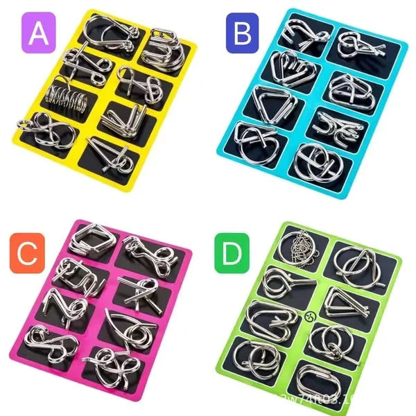 🔥Last day 50% Off 🔥Metal Puzzle Ring Eight-Piece Blue Version Brain Teasers,Developing the human brain