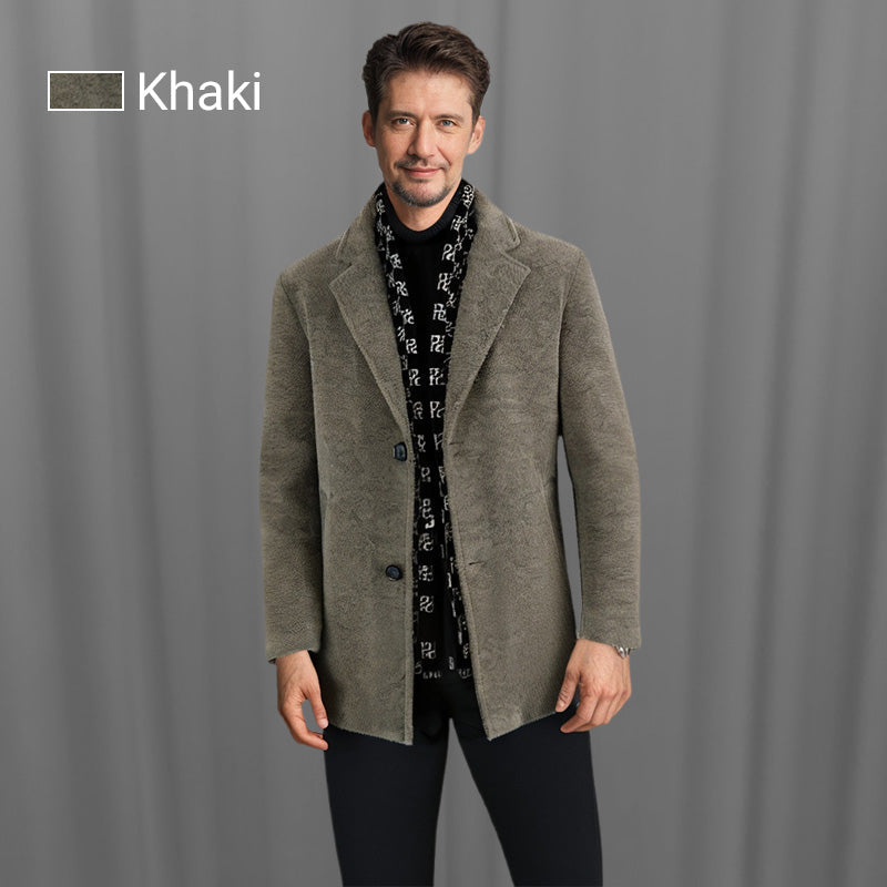 FREE SHIPPINGšMenās Stylish Notched Lapel Winter Tweed Jacket with White Duck Down Lining