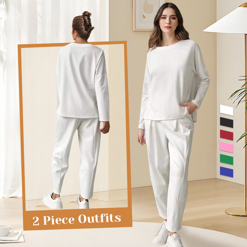 ❤️🔥Clearance Sale-50% OFF🤍Round-Neck Long-Sleeved Top & Pants 2-Piece Set
