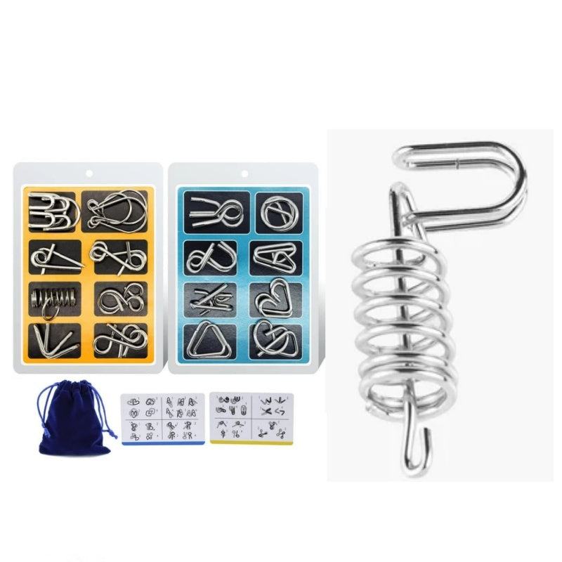 🔥Last day 50% Off 🔥Metal Puzzle Ring Eight-Piece Blue Version Brain Teasers,Developing the human brain