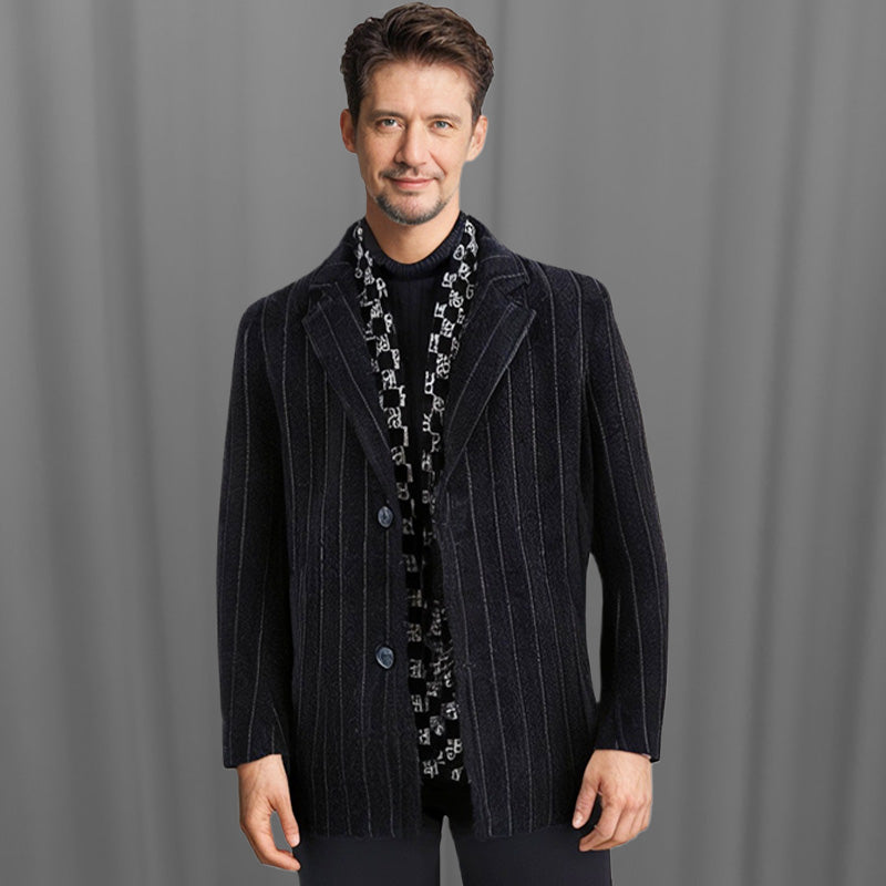 FREE SHIPPINGšMenās Stylish Notched Lapel Winter Tweed Jacket with White Duck Down Lining