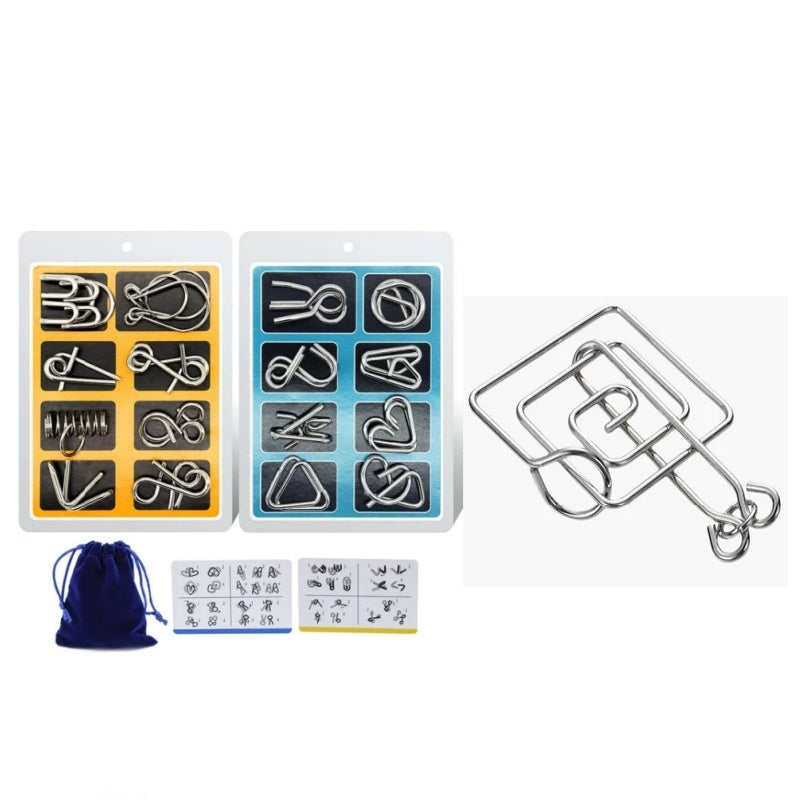 🔥Last day 50% Off 🔥Metal Puzzle Ring Eight-Piece Blue Version Brain Teasers,Developing the human brain