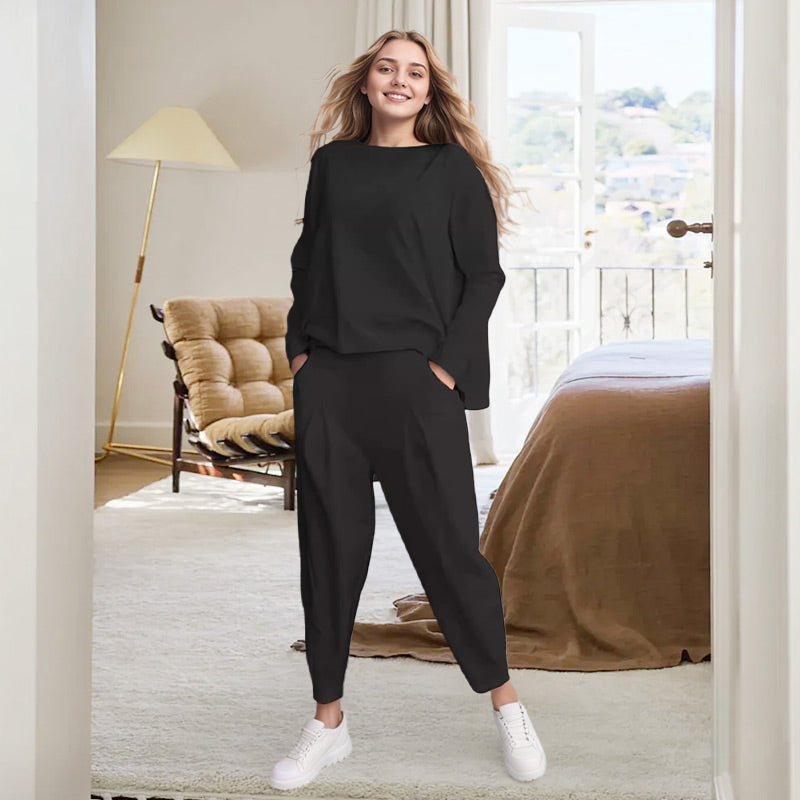 ❤️🔥Clearance Sale-50% OFF🤍Round-Neck Long-Sleeved Top & Pants 2-Piece Set