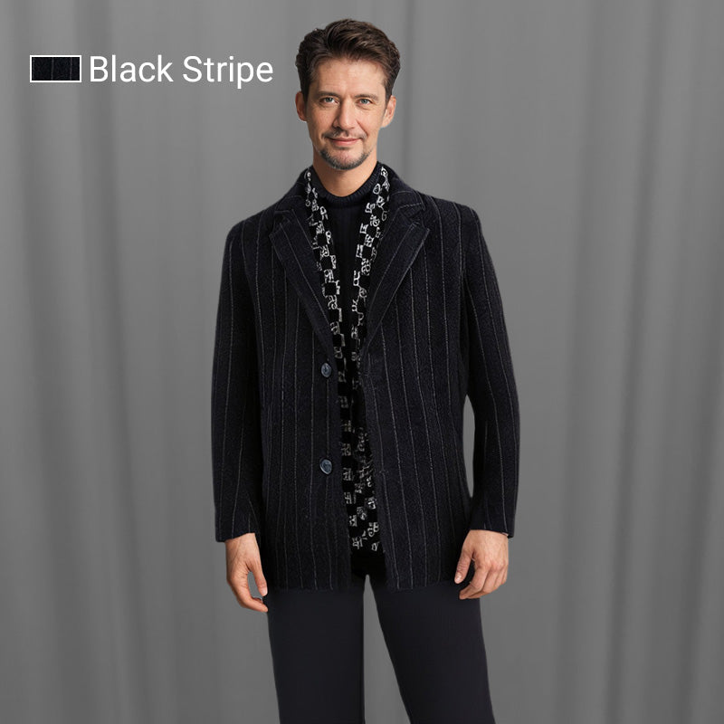 FREE SHIPPINGšMenās Stylish Notched Lapel Winter Tweed Jacket with White Duck Down Lining