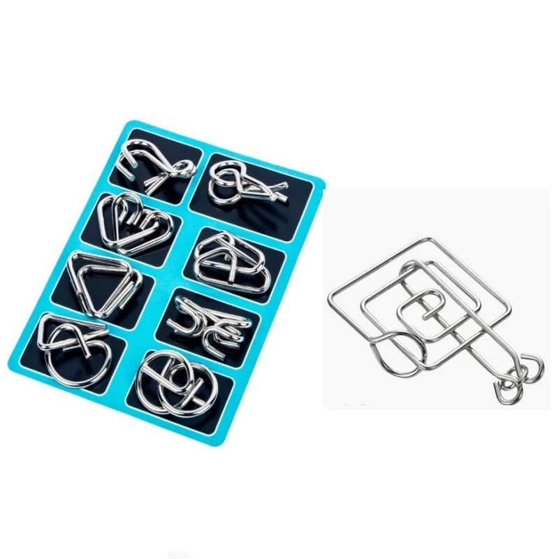 🔥Last day 50% Off 🔥Metal Puzzle Ring Eight-Piece Blue Version Brain Teasers,Developing the human brain