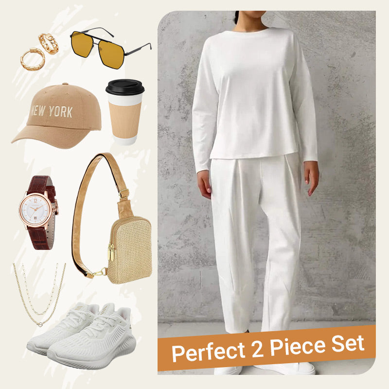 ❤️🔥Clearance Sale-50% OFF🤍Round-Neck Long-Sleeved Top & Pants 2-Piece Set