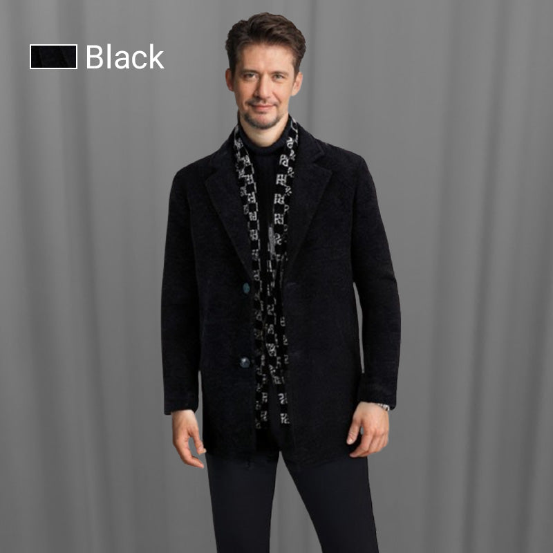 FREE SHIPPINGšMenās Stylish Notched Lapel Winter Tweed Jacket with White Duck Down Lining