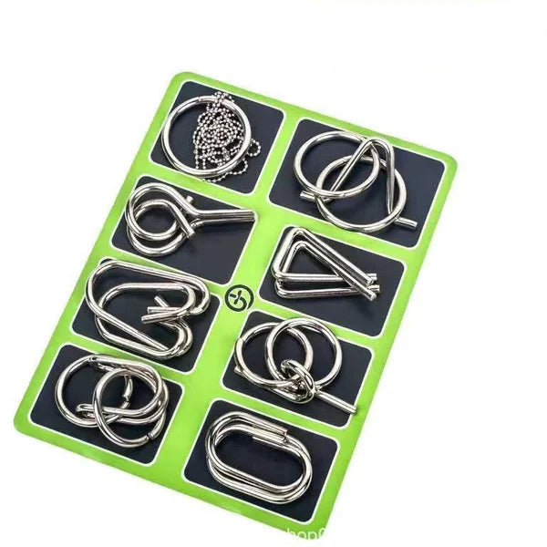 🔥Last day 50% Off 🔥Metal Puzzle Ring Eight-Piece Blue Version Brain Teasers,Developing the human brain