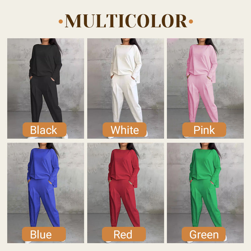 ❤️🔥Clearance Sale-50% OFF🤍Round-Neck Long-Sleeved Top & Pants 2-Piece Set