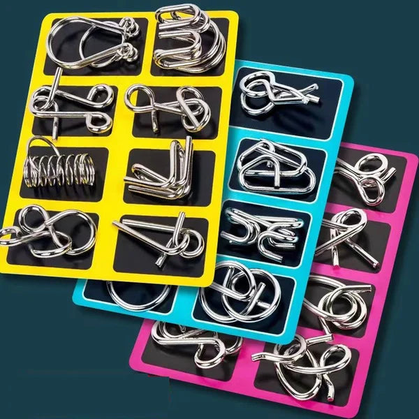 🔥Last day 50% Off 🔥Metal Puzzle Ring Eight-Piece Blue Version Brain Teasers,Developing the human brain