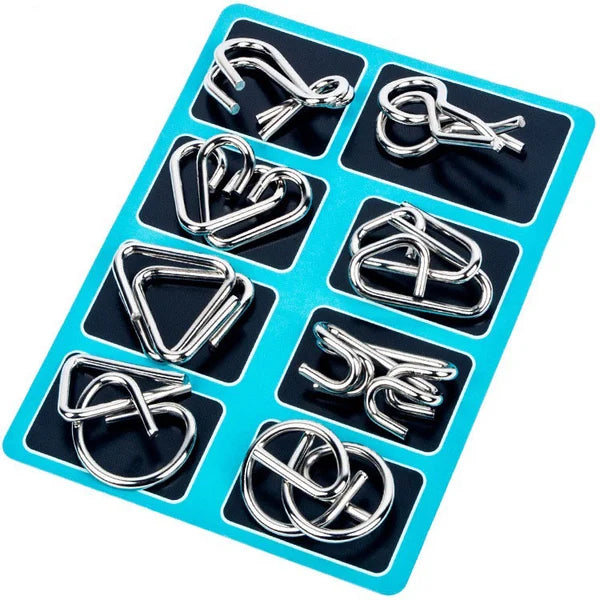 🔥Last day 50% Off 🔥Metal Puzzle Ring Eight-Piece Blue Version Brain Teasers,Developing the human brain
