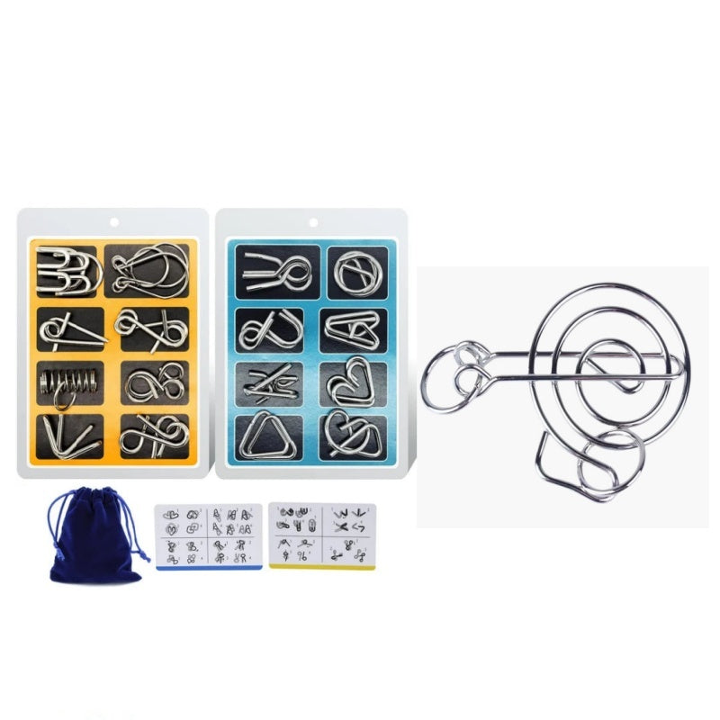 🔥Last day 50% Off 🔥Metal Puzzle Ring Eight-Piece Blue Version Brain Teasers,Developing the human brain