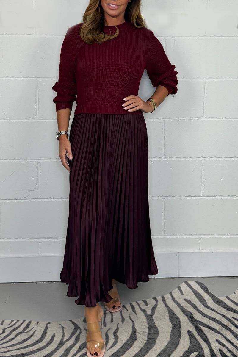 💖 Women's Solid Color Long Sleeve Jumper & Pleated Bottom Dress💖
