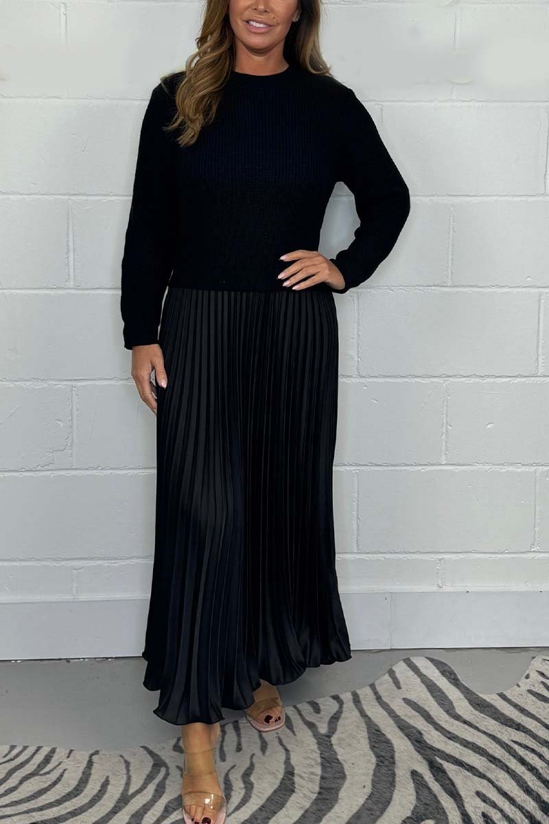 💖 Women's Solid Color Long Sleeve Jumper & Pleated Bottom Dress💖