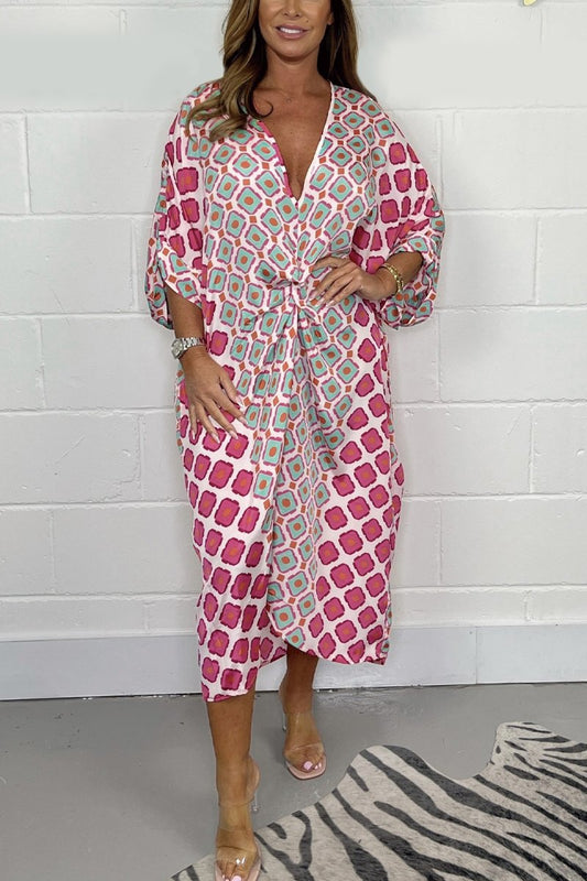 🔥49% de réduction - Robe midi à col en V et motif géométrique