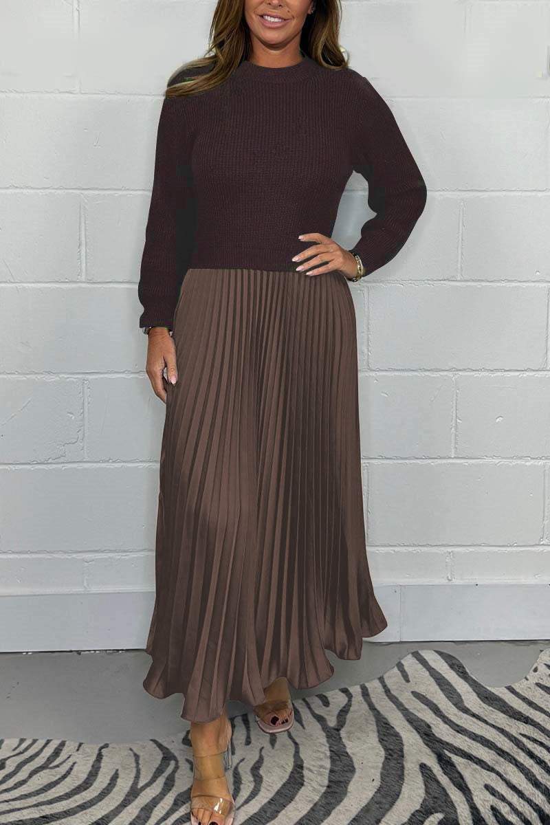💖 Women's Solid Color Long Sleeve Jumper & Pleated Bottom Dress💖