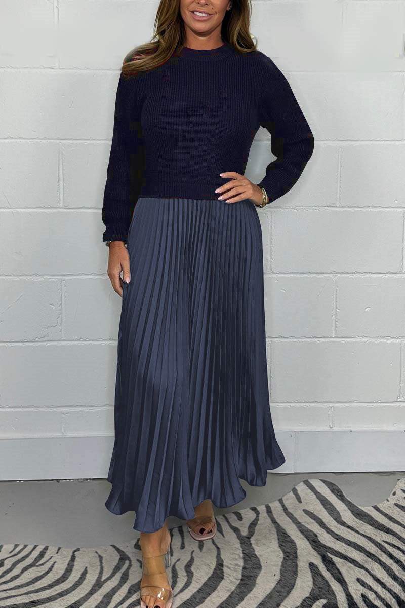 💖 Women's Solid Color Long Sleeve Jumper & Pleated Bottom Dress💖