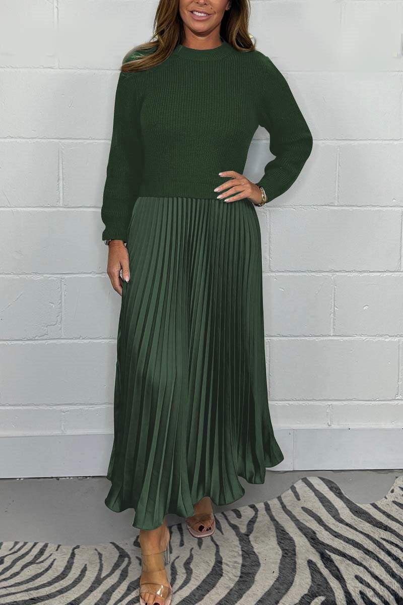 💖 Women's Solid Color Long Sleeve Jumper & Pleated Bottom Dress💖