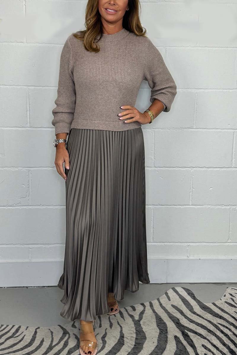 💖 Women's Solid Color Long Sleeve Jumper & Pleated Bottom Dress💖