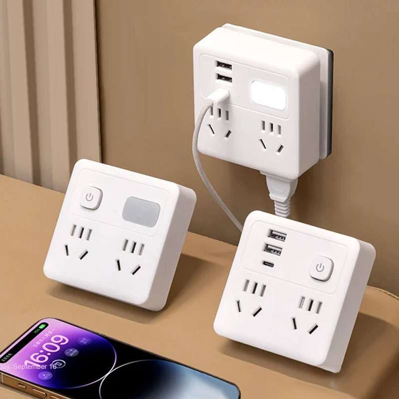 Convertitore a 2 pacchetti di socket multifunzione con luce notturna