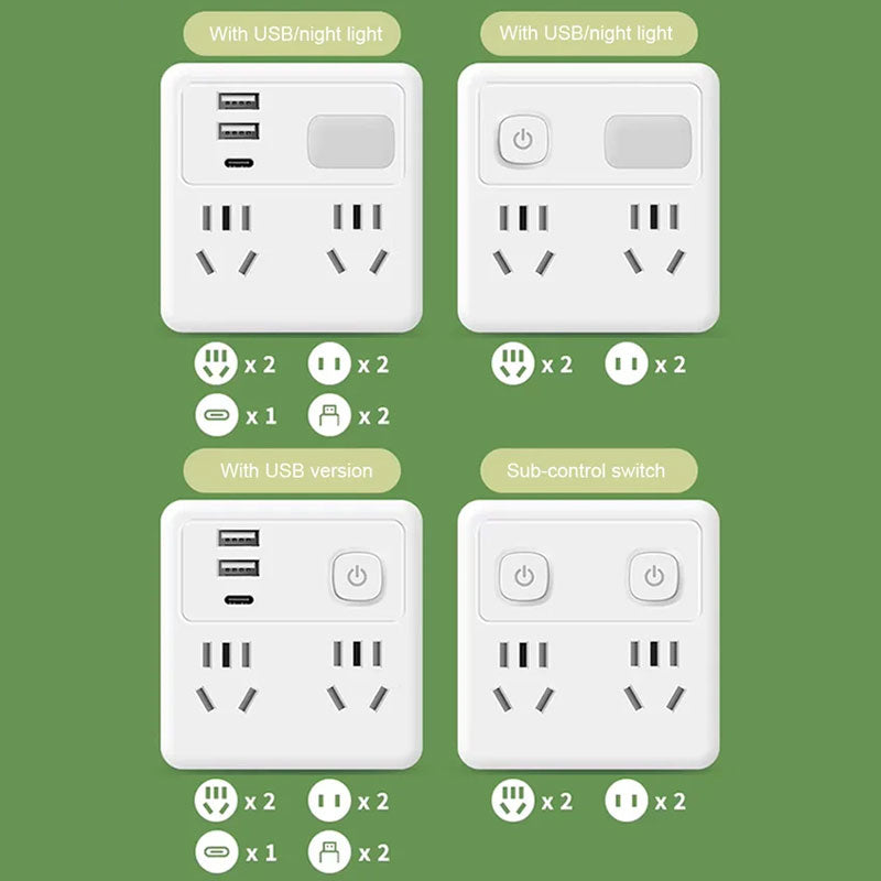 Convertitore a 2 pacchetti di socket multifunzione con luce notturna