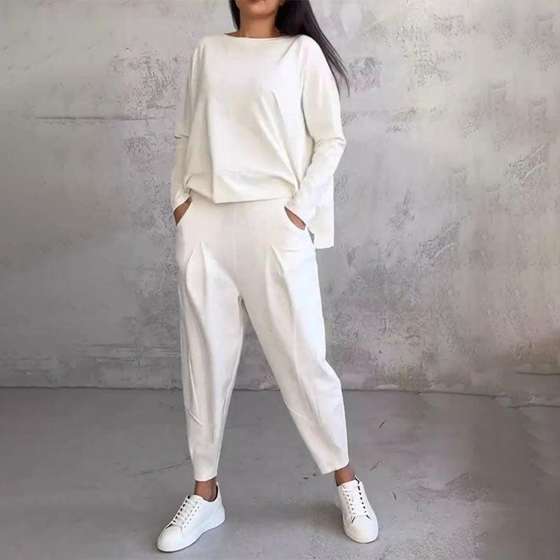 ❤️🔥Clearance Sale-50% OFF🤍Round-Neck Long-Sleeved Top & Pants 2-Piece Set