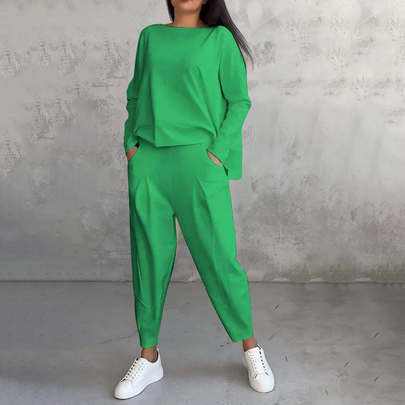 ❤️🔥Clearance Sale-50% OFF🤍Round-Neck Long-Sleeved Top & Pants 2-Piece Set