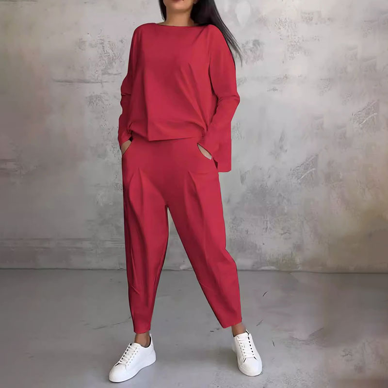 ❤️🔥Clearance Sale-50% OFF🤍Round-Neck Long-Sleeved Top & Pants 2-Piece Set
