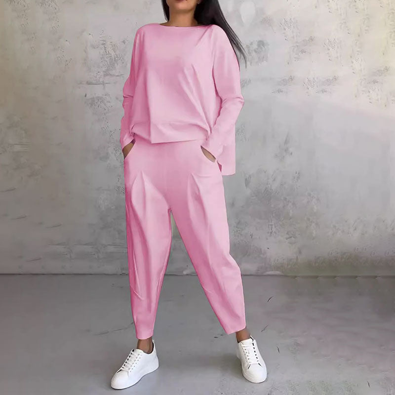 ❤️🔥Clearance Sale-50% OFF🤍Round-Neck Long-Sleeved Top & Pants 2-Piece Set