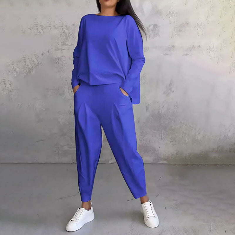 ❤️🔥Clearance Sale-50% OFF🤍Round-Neck Long-Sleeved Top & Pants 2-Piece Set