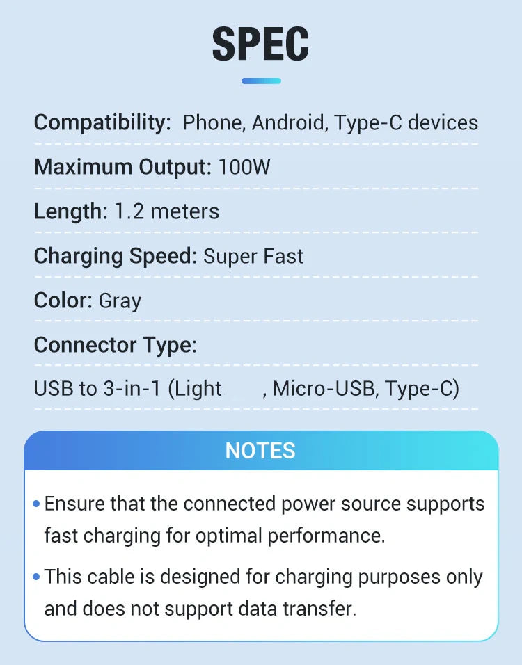 🔥Transparent Luminous 3-in-1 Super Fast Charging Cable🔥