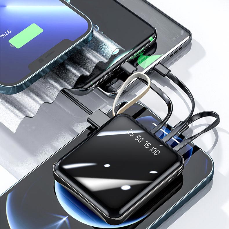 🔥SPEDIZIONE GRATUITA🔥Mini Power Bank da 20000 mAh a ricarica rapida con cavi integrati