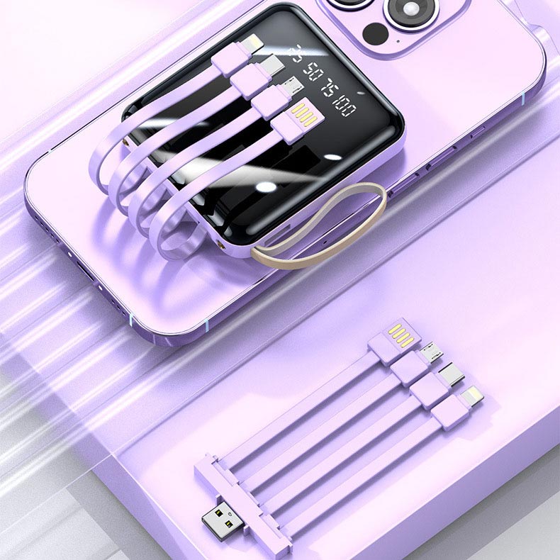 🔥SPEDIZIONE GRATUITA🔥Mini Power Bank da 20000 mAh a ricarica rapida con cavi integrati