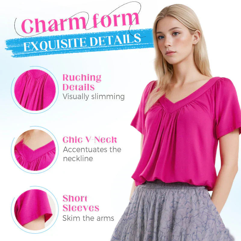 🎁Summer Hot Sale 50% OFF⏳Women's Casual Pleated V-Neck Short-Sleeve Top