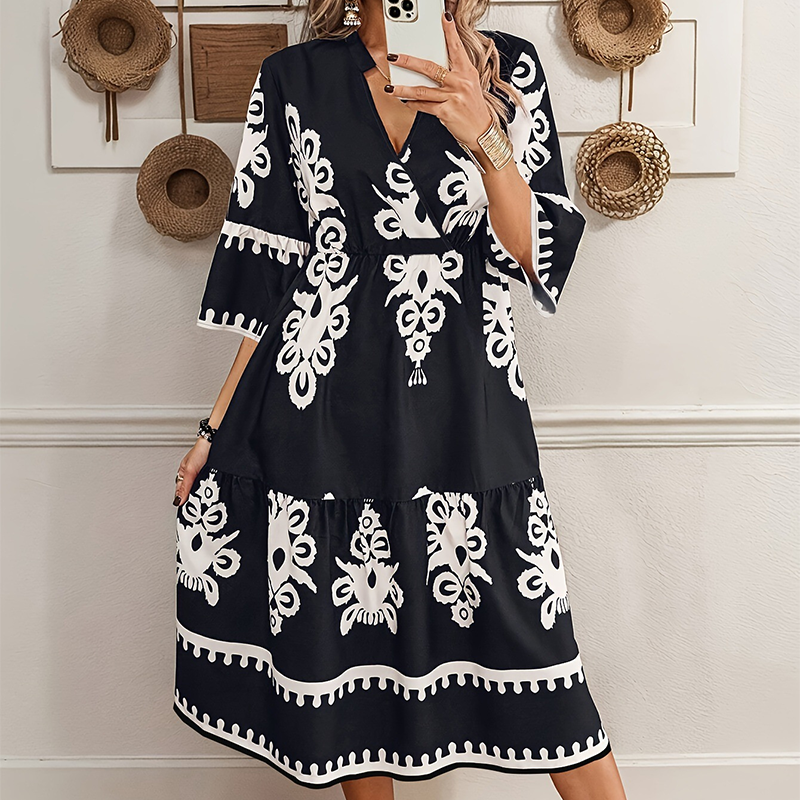 ⏳Time-limited Special⏰Printed V-Neck Casual Dress👗