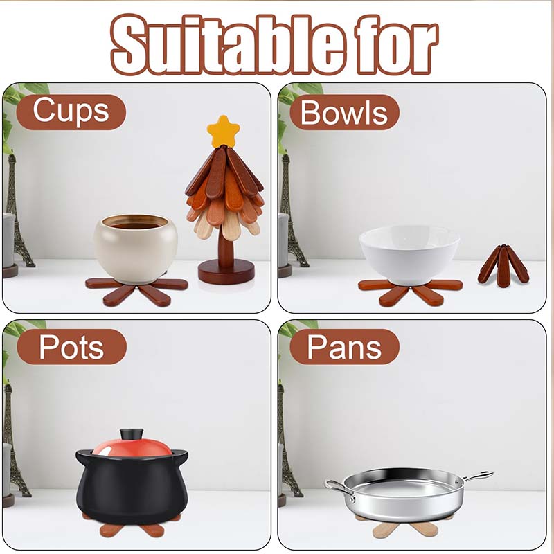 Wooden Tree-Shaped Trivet with Star or Apple
