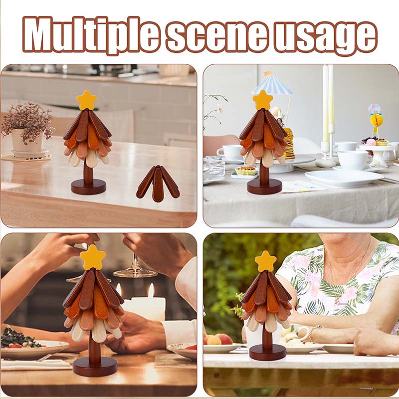 Wooden Tree-Shaped Trivet with Star or Apple