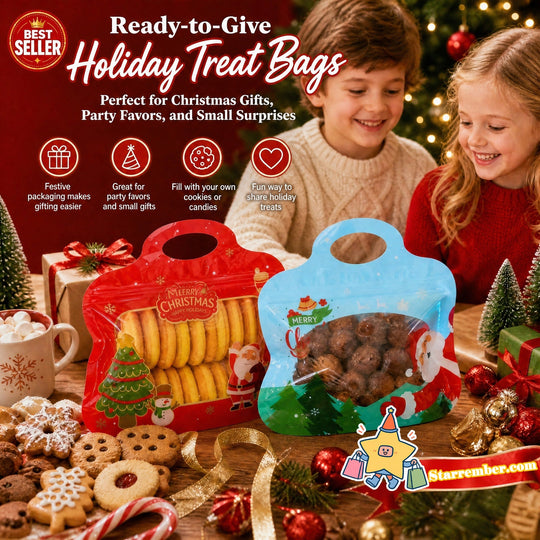 🍬Easy Fill, Easy Seal🎁 Festive Self-Seal Treat Bags – Santa & Snowman Print | Resealable, Food-Safe & Perfect for Cookies, Chocolates & Little Gifts 🎅