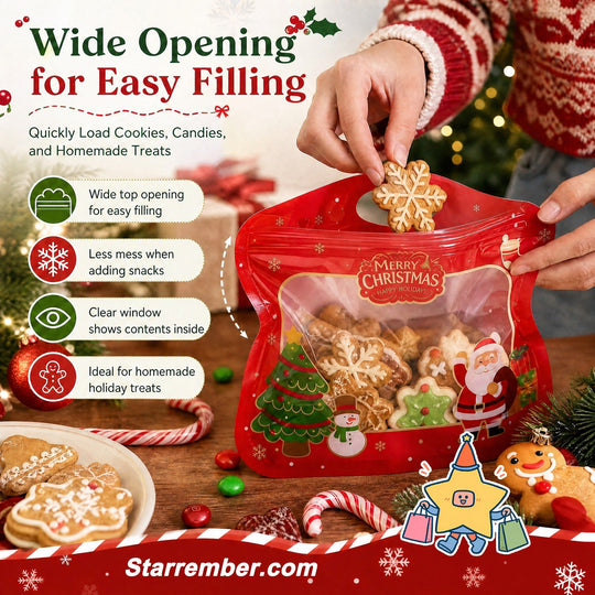 🍬Easy Fill, Easy Seal🎁 Festive Self-Seal Treat Bags – Santa & Snowman Print | Resealable, Food-Safe & Perfect for Cookies, Chocolates & Little Gifts 🎅
