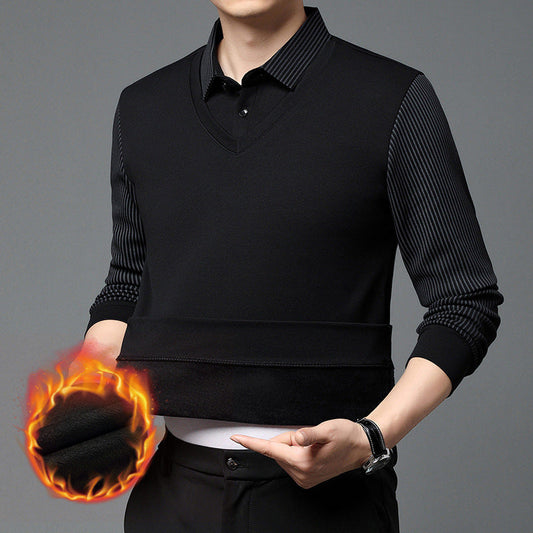 🎁 Hot Sale🔥Striped Lapel Fake Two-Piece Shirt