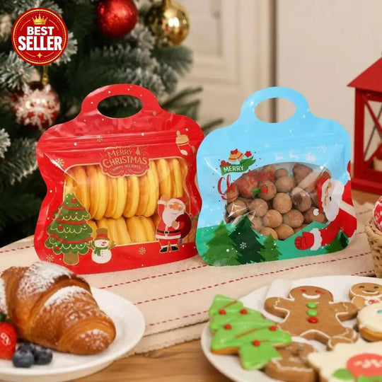 🍬Easy Fill, Easy Seal🎁 Festive Self-Seal Treat Bags – Santa & Snowman Print | Resealable, Food-Safe & Perfect for Cookies, Chocolates & Little Gifts 🎅
