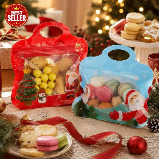 🍬Easy Fill, Easy Seal🎁 Festive Self-Seal Treat Bags – Santa & Snowman Print | Resealable, Food-Safe & Perfect for Cookies, Chocolates & Little Gifts 🎅