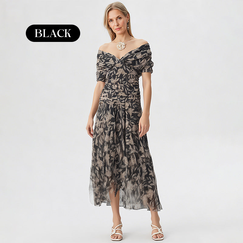 💜LAST DAY PROMOTION - 50%OFF💜Women's Off-the-Shoulder V-Neck Printed Dress