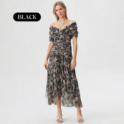 💜LAST DAY PROMOTION - 50%OFF💜Women's Off-the-Shoulder V-Neck Printed Dress