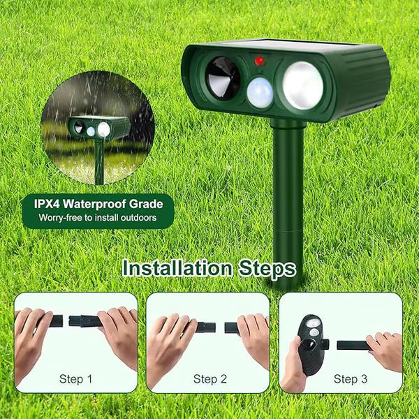Solar-Powered Animal Repeller, Deer Repellent Devices, Waterproof Ultrasonic Pest Repellent