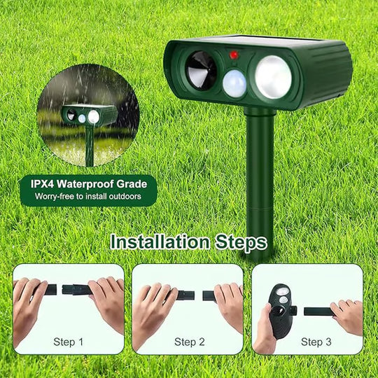 Solar-Powered Animal Repeller, Deer Repellent Devices, Waterproof Ultrasonic Pest Repellent
