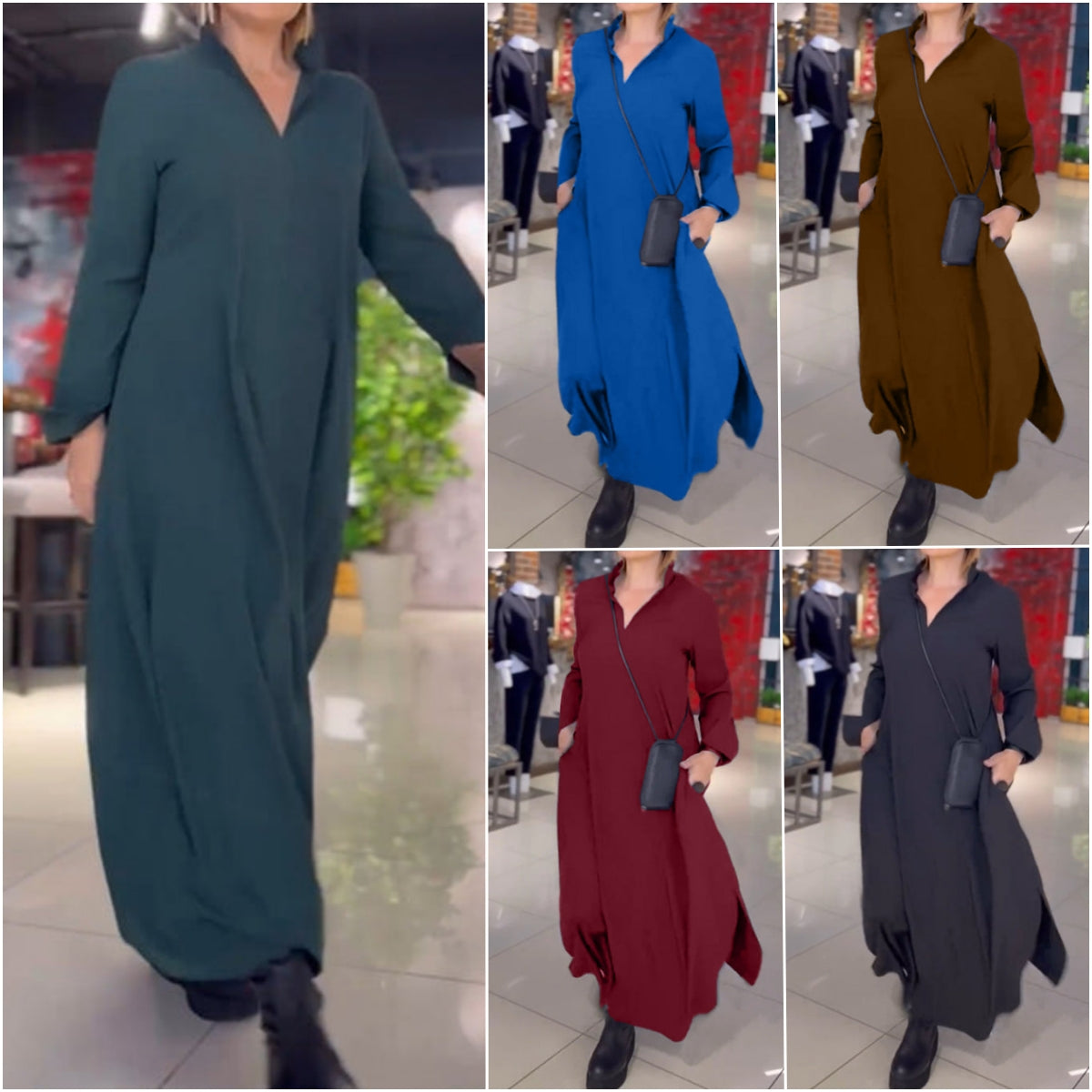 Side Slit Lapel Loose Long Dress