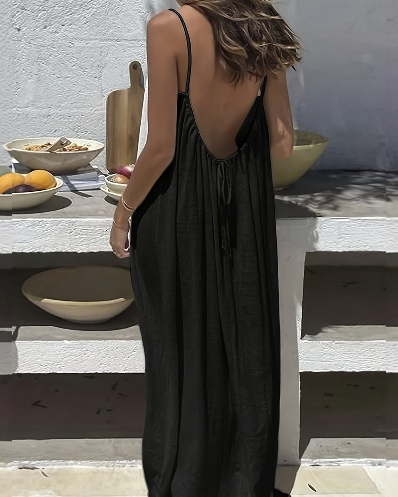 💃LAST DAY SAEL 50% OFF!!✨Women's Solid Color Cami Lounge Dress💕