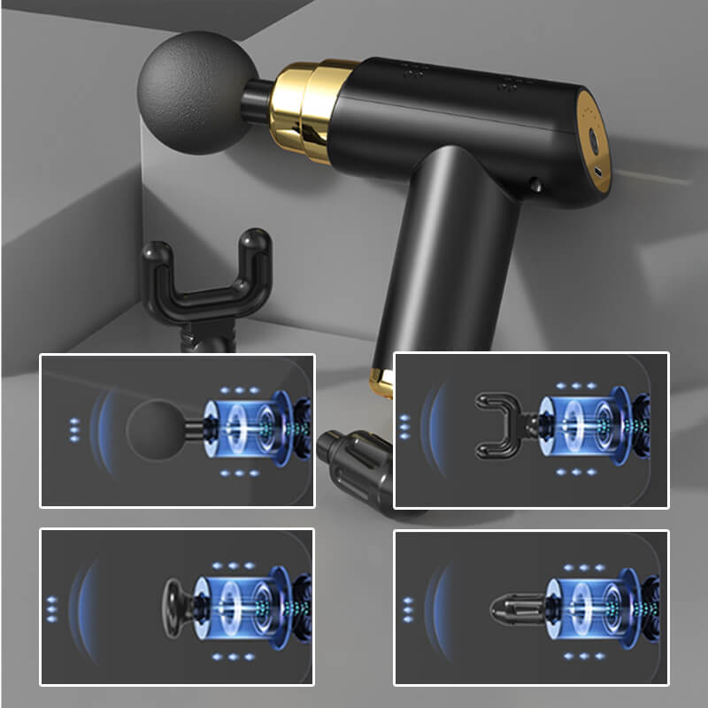 Masážní pistole, hloubková perkusní masážní pistole, svalový masážní přístroj se 6 rychlostmi a 4 hlavami, elektrické masážní přístroje zad pro profesionální sportovce, domácí posilovna, FSA a HSA